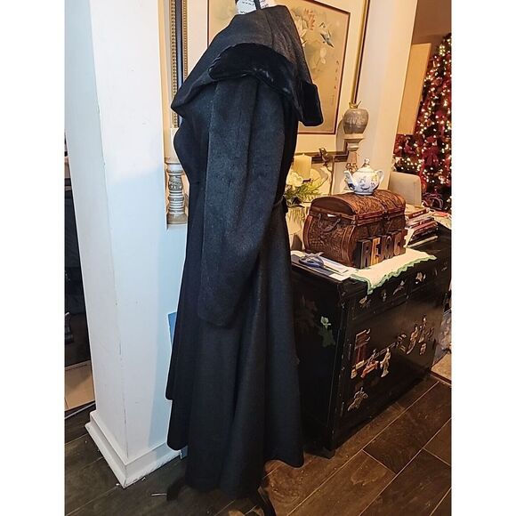 Vtg Lilli Ann Princess Coat 50s Shawl Collar Fit Flare Black Velvet Wool Sz 14 L - Picture 11 of 11